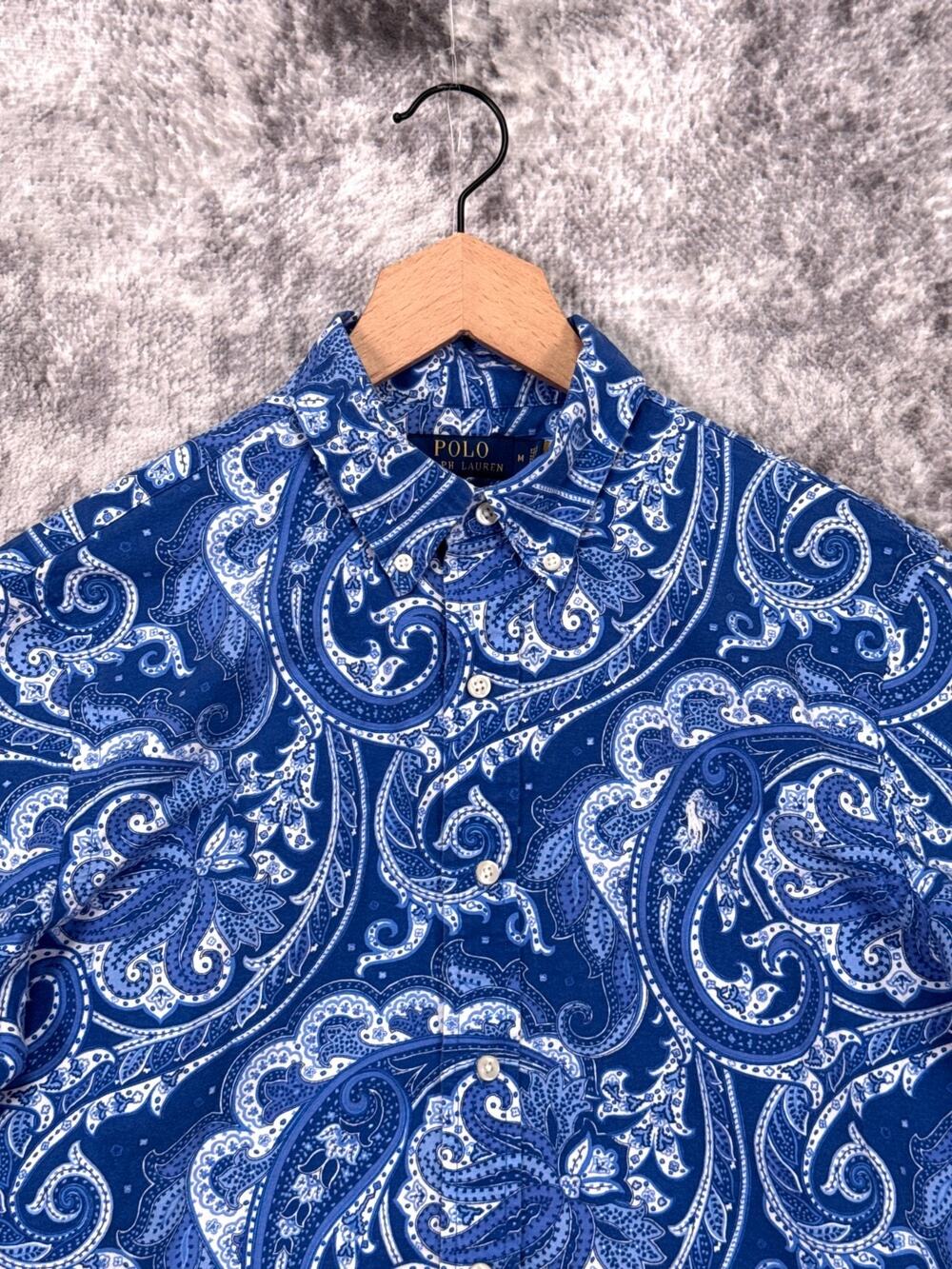 Polo Ralph Lauren Classic Fit Shirt Medium Mens Blue Paisley Oxford Short Sleeve